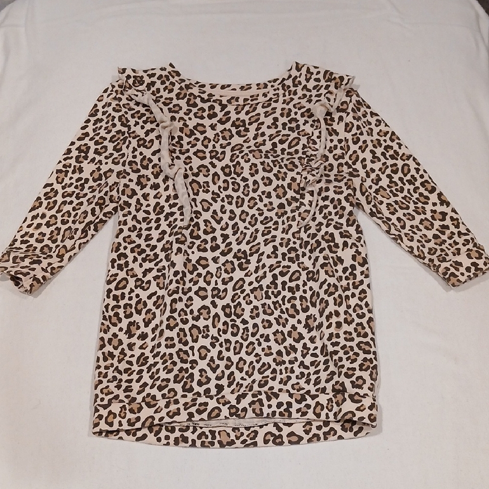 Grayson Mini Girls' Leopard Print Ruffle Long Sleeve Dress - Beige/Brown